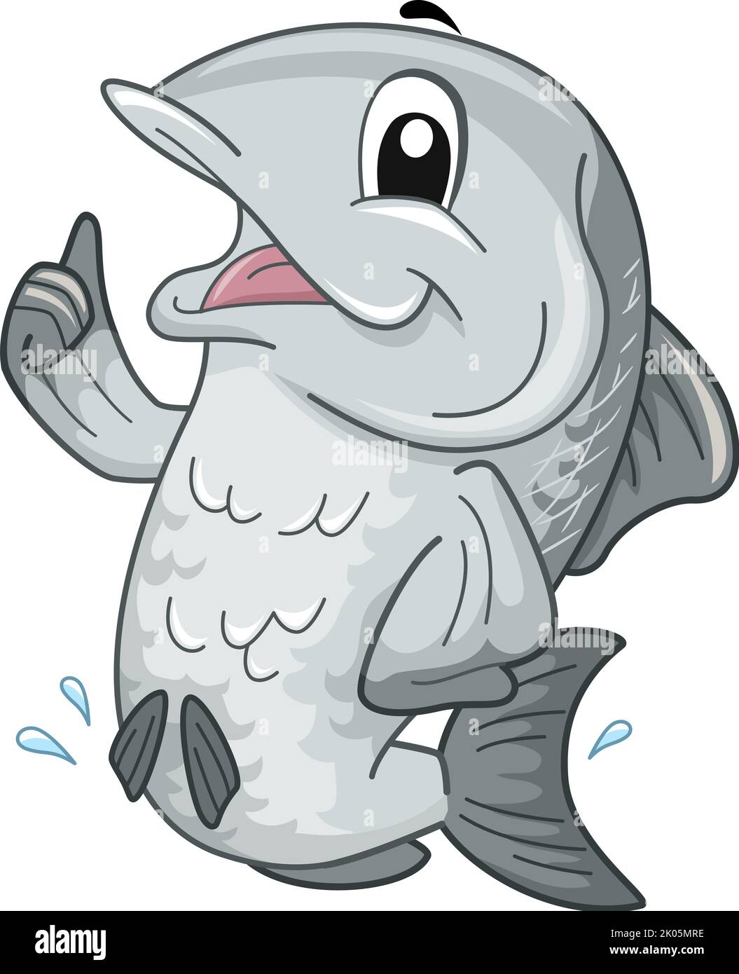 Illustration of Mascot Salmon Fish with Fin Showing Okay Sign Stock