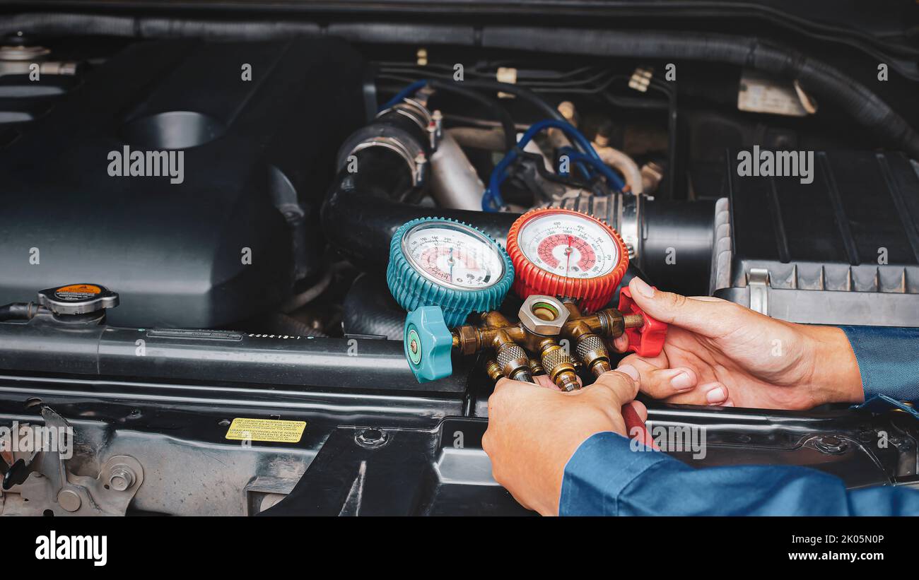 Car air conditioner check service, leak detection, fill refrigerant