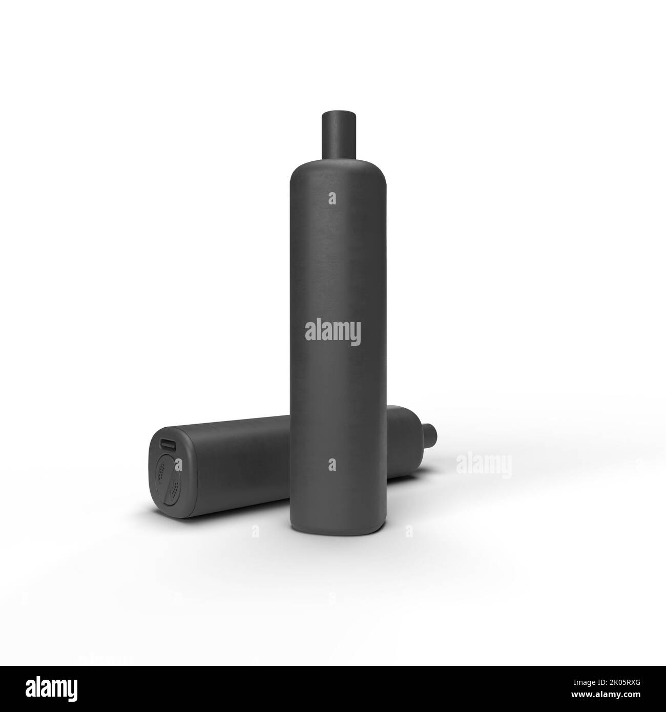 Black Rechargeable Disposable e-cigarettes Scene isolated on a white background. 3D Render Illustration. Stock Photo