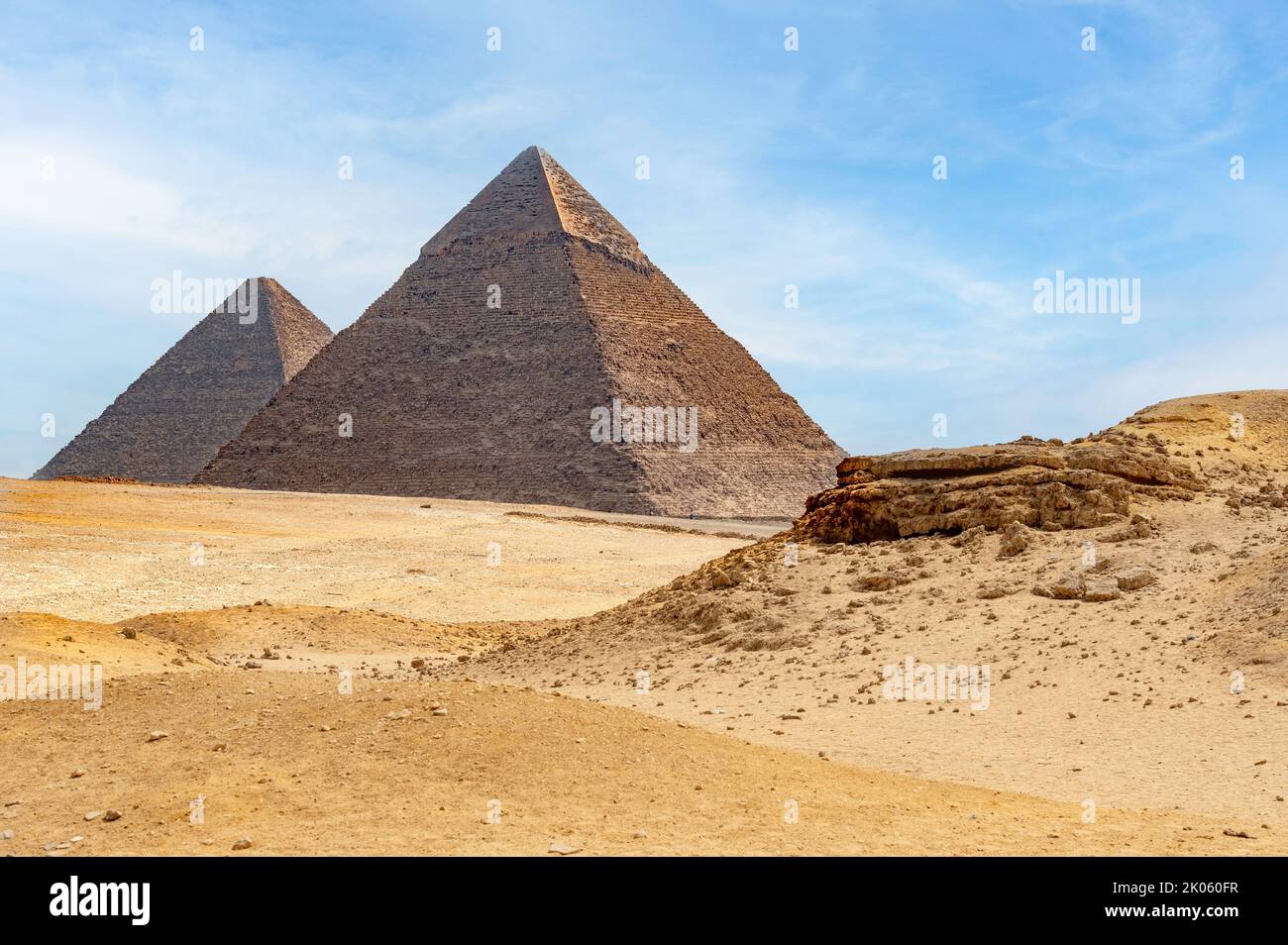 view of the pyramids of Cheops and Kefren in Cairo Stock Photo
