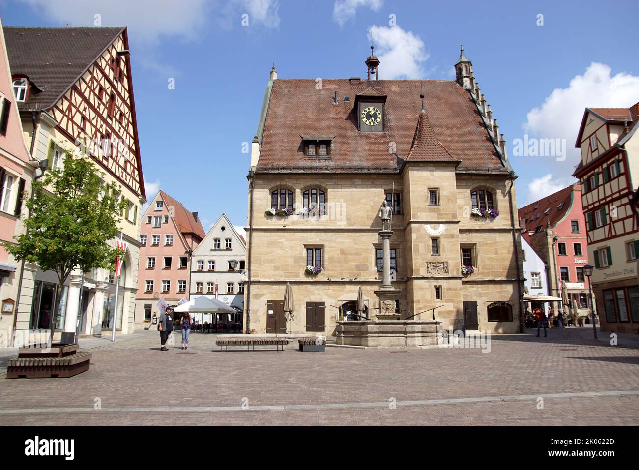Historical city hall, square, restaurants, Weissenburg in Bavaria, Germany Stock Photo