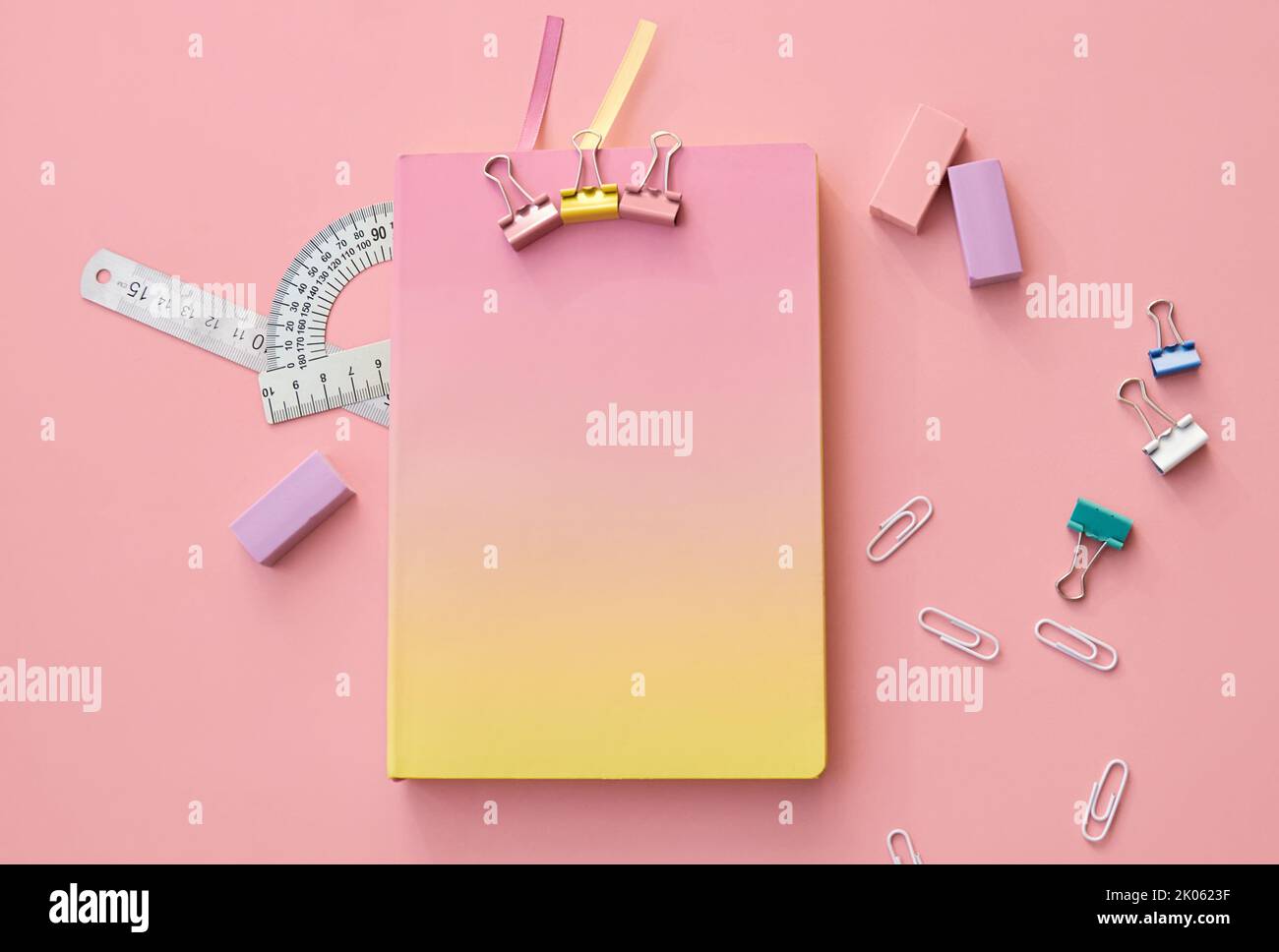 Lay with Pink School Supplies Isolated Stock Image - Image of