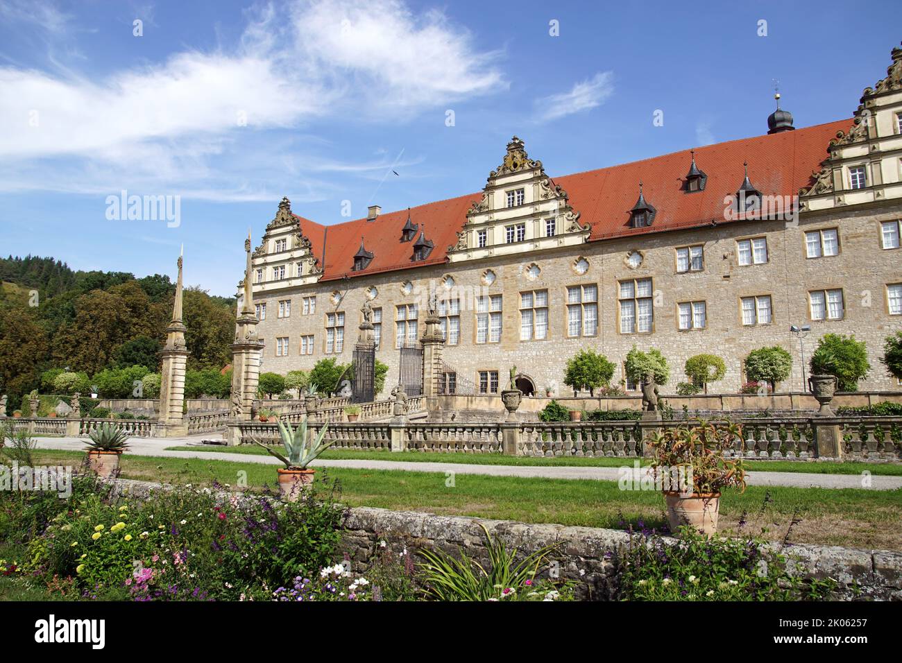 View on Castle from the castle garden Weikersheim. In Renaissance style. Summer, August, Germany. Stock Photo