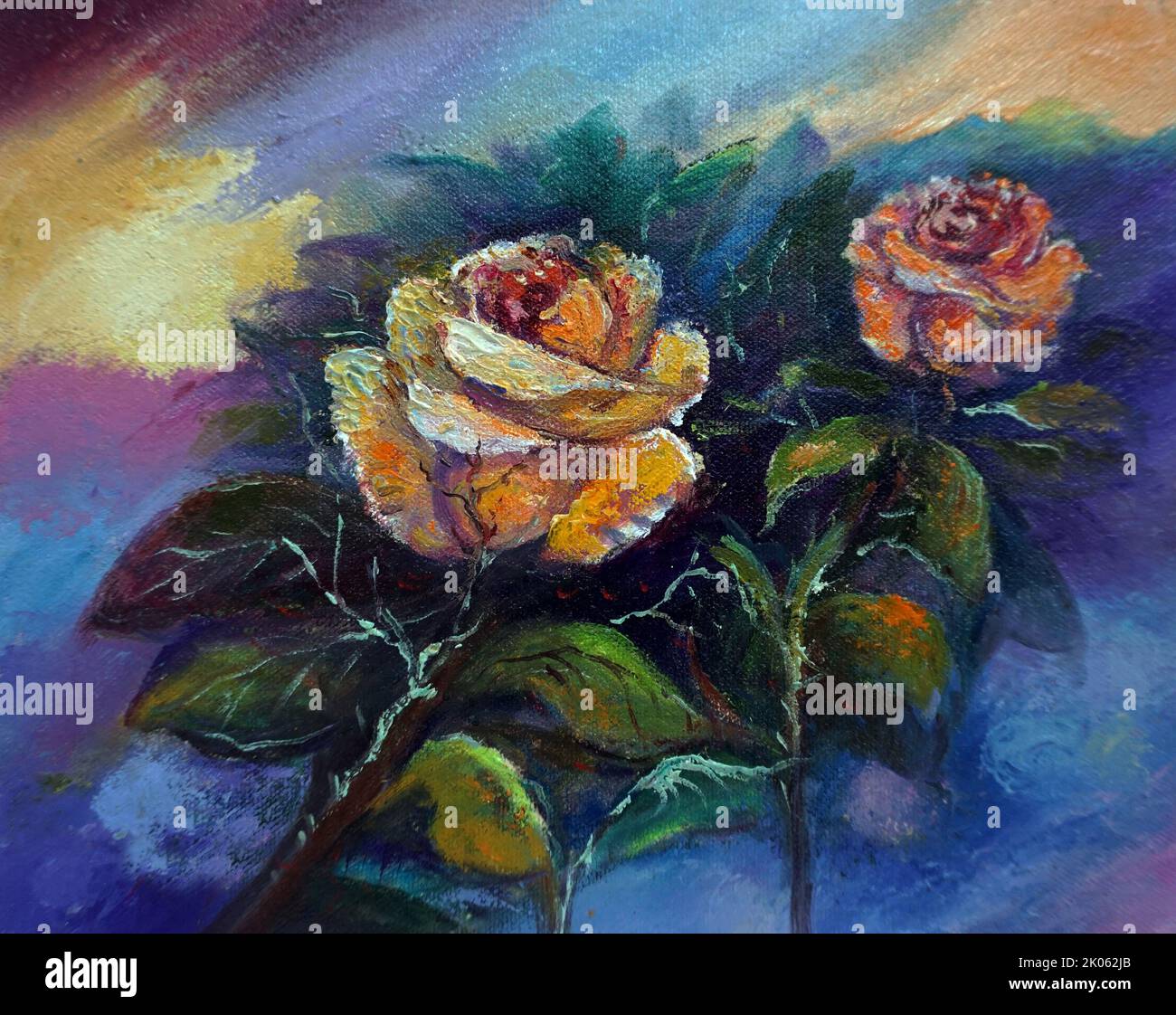 art  oil color painting  rose  flower Stock Photo
