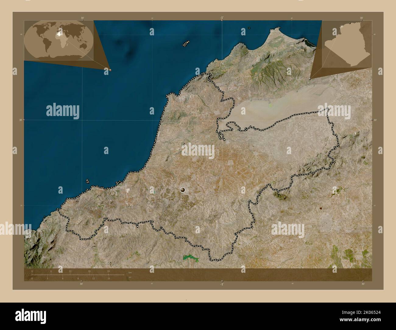 Ain Temouchent, province of Algeria. Low resolution satellite map