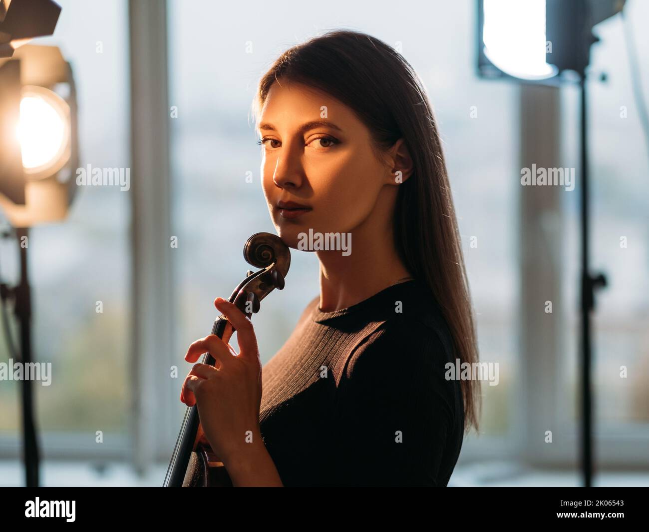 female violinist professional portrait studio Stock Photo