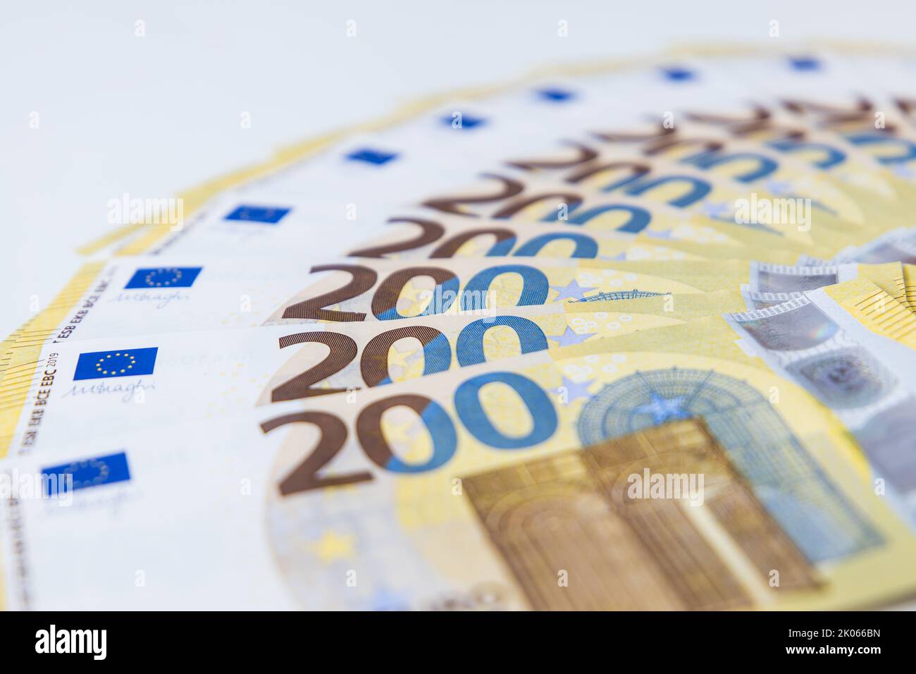 A load of 200 Euro banknotes in a pattern Stock Photo