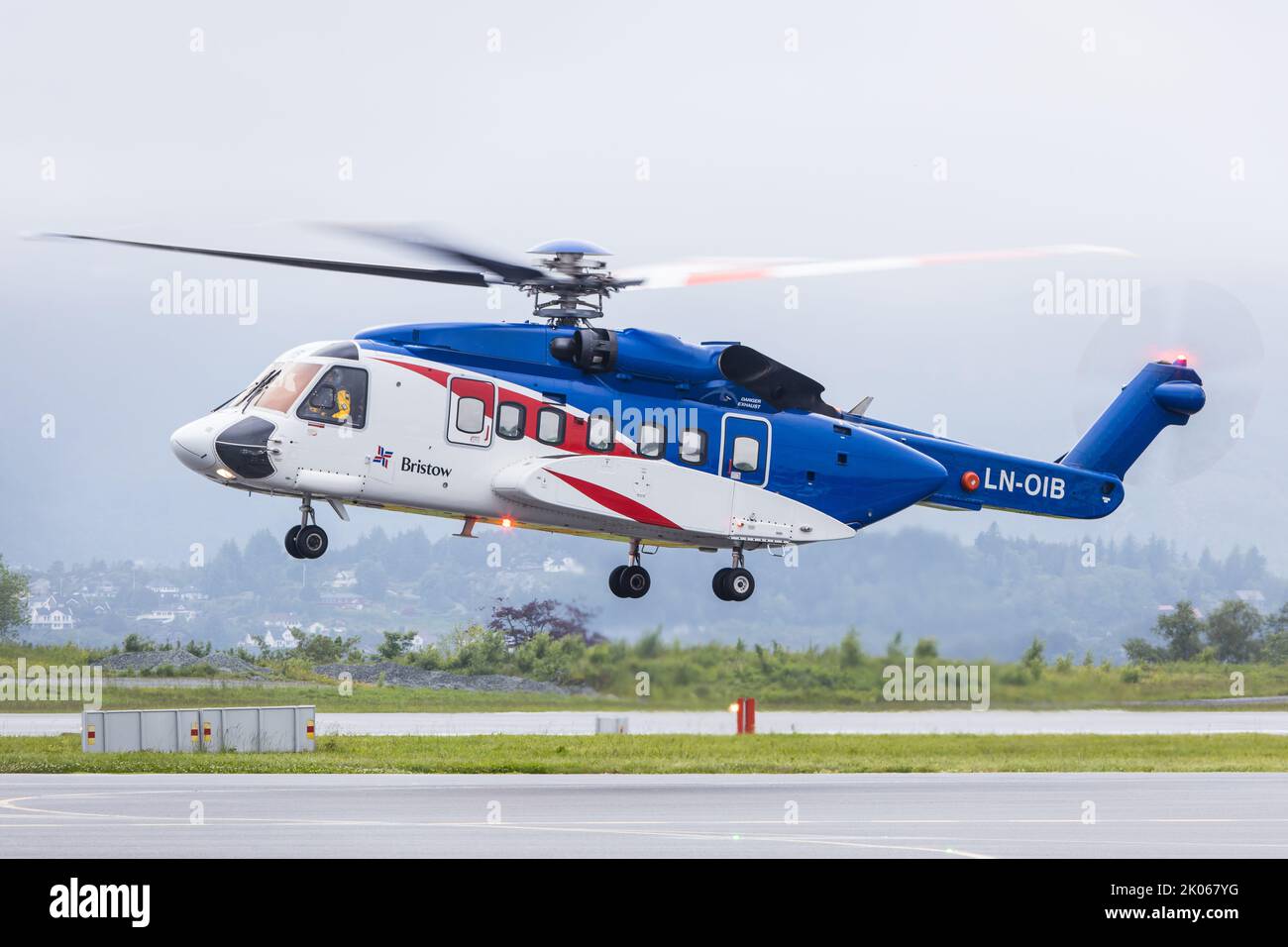 A Bristow Helicopters Sikorsky S-61N on the ramp at Bergen airport in Norway Stock Photo