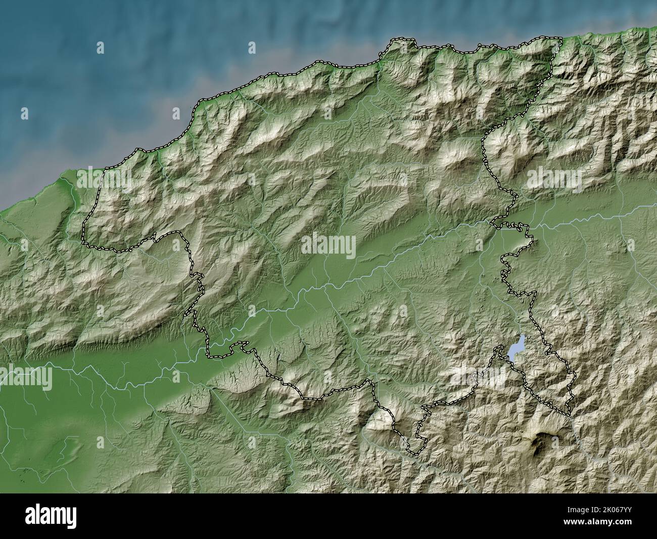 Chlef, province of Algeria. Elevation map colored in wiki style with lakes and rivers Stock Photo