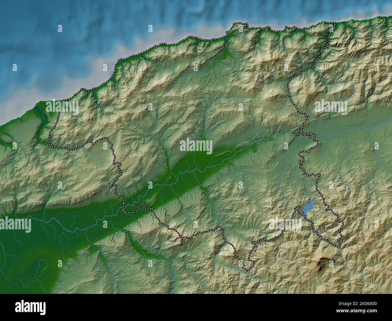 Chlef, province of Algeria. Colored elevation map with lakes and rivers ...