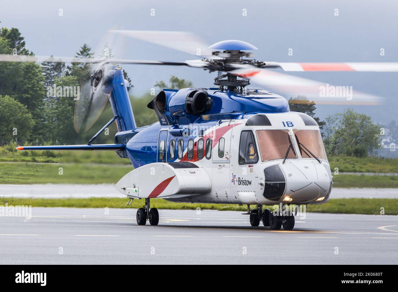 A Bristow Helicopters Sikorsky S-61N on the ramp at Bergen airport in Norway Stock Photo