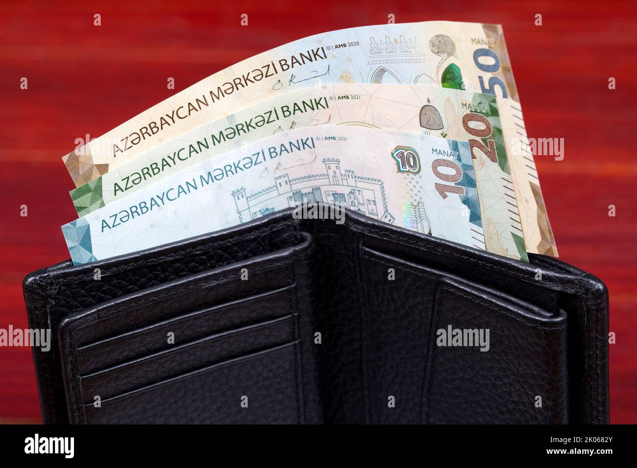 Azerbaijani money in the black wallet Stock Photo