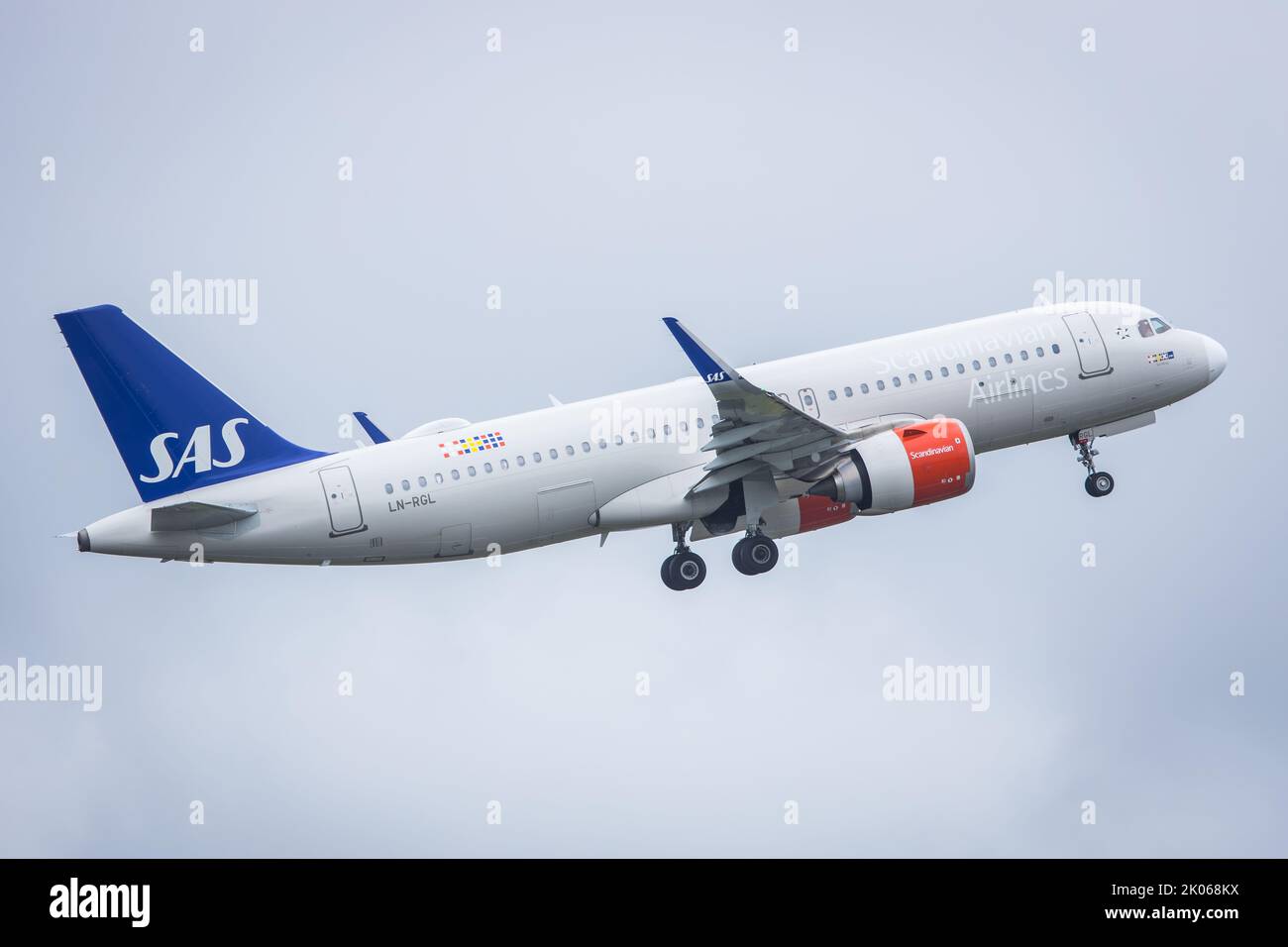 An SAS Airbus A320 in departing at Bergen airport in Norway Stock Photo
