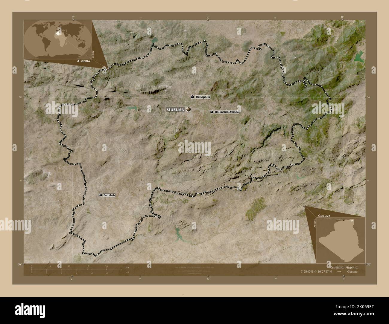 Guelma, province of Algeria. Low resolution satellite map. Locations ...
