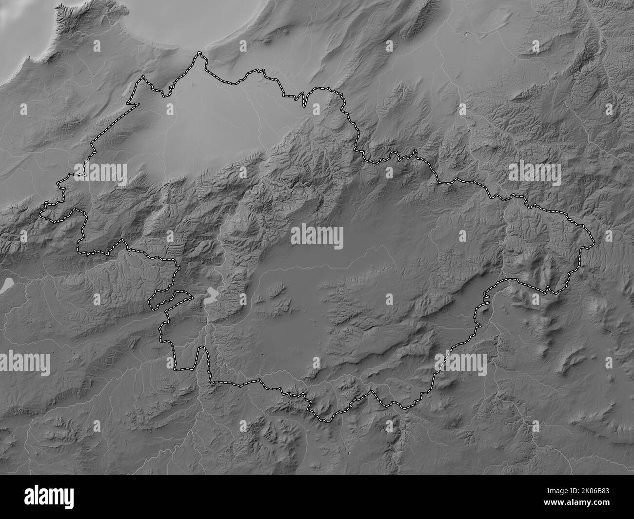 Mascara, province of Algeria. Grayscale elevation map with lakes and