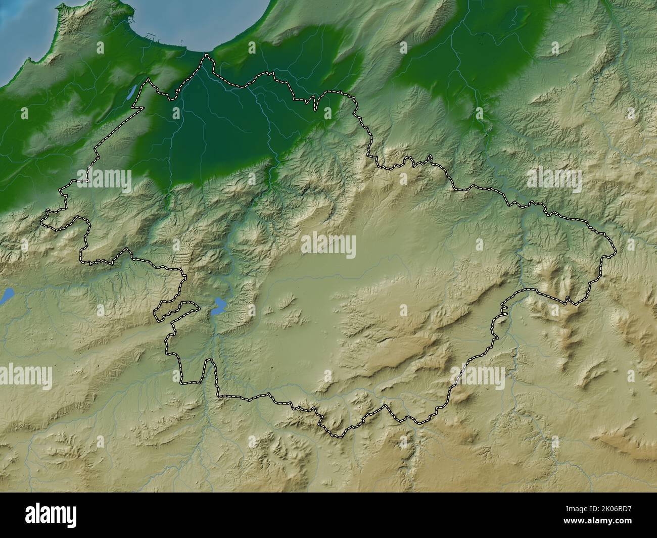 Mascara, province of Algeria. Colored elevation map with lakes and