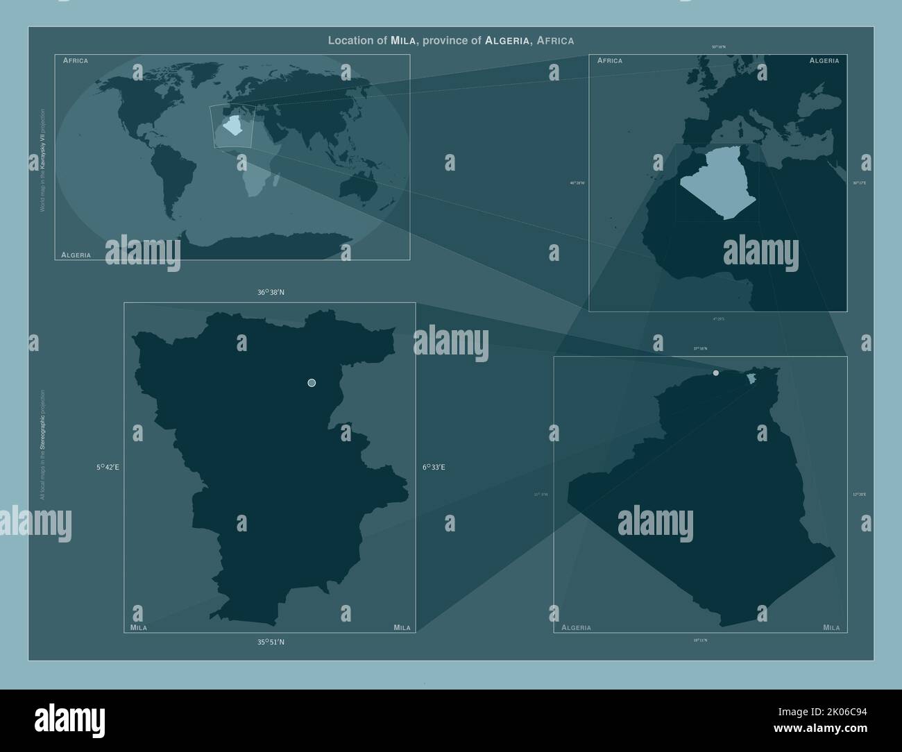Mila, province of Algeria. Diagram showing the location of the region