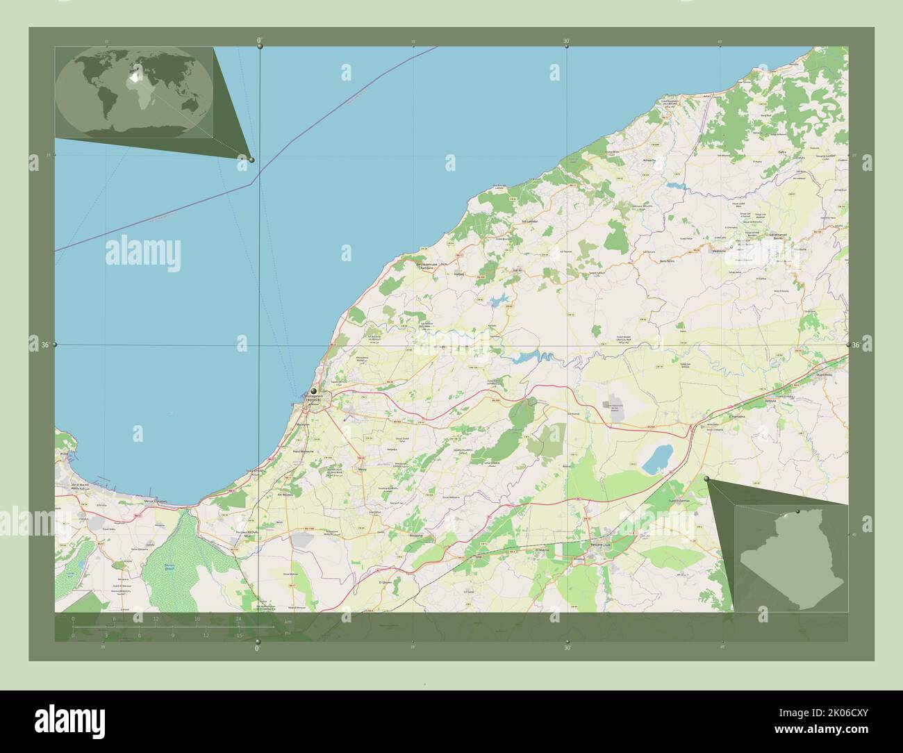 Mostaganem, province of Algeria. Open Street Map. Corner auxiliary location maps Stock Photo