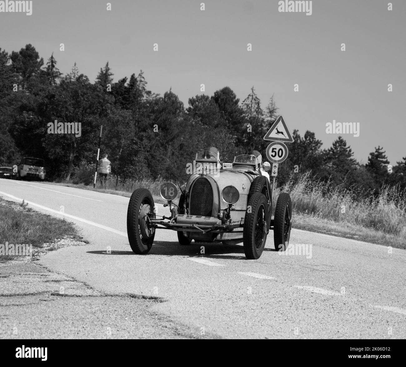URBINO - ITALY - JUN 16 - 2022 : BUGATTI T35 1925 on an old racing car in rally Mille Miglia 2022 the famous italian historical race (1927-1957 Stock Photo