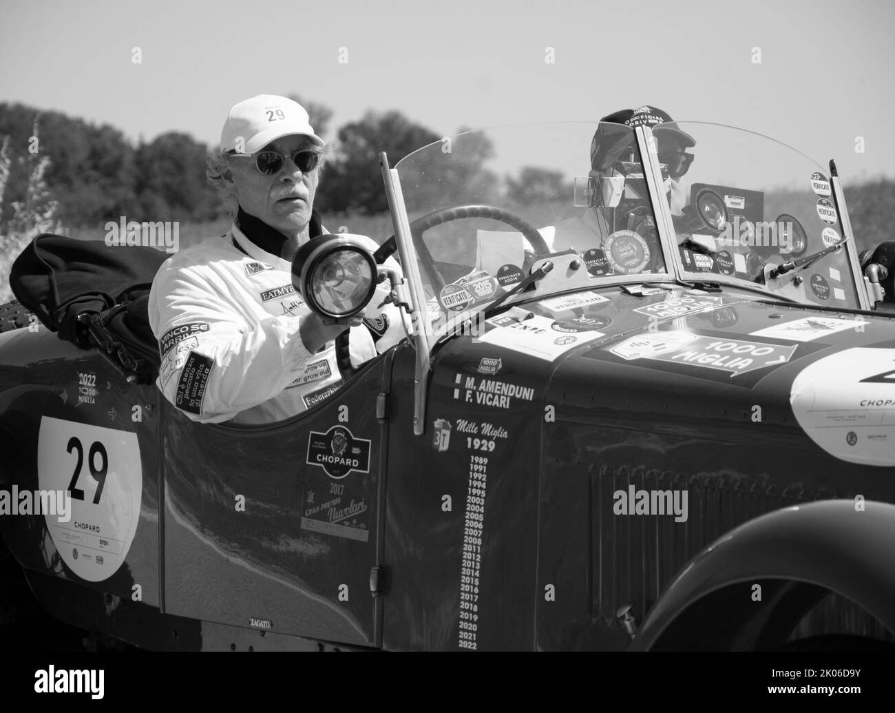 URBINO - ITALY - JUN 16 - 2022 : ALFA ROMEO 6C 1500 SS MM 1928 on an old racing car in rally Mille Miglia 2022 the famous italian historical race (192 Stock Photo