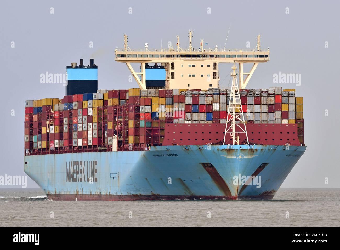 Tripple-E Containership MONACO MAERSK off Cuxhaven Stock Photo
