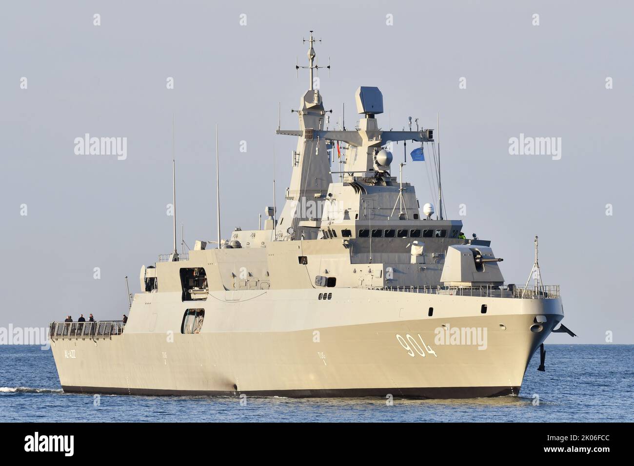 Egyptian Frigatte AL-AZIZ performing seatrials at the Kiel Fjord Stock Photo