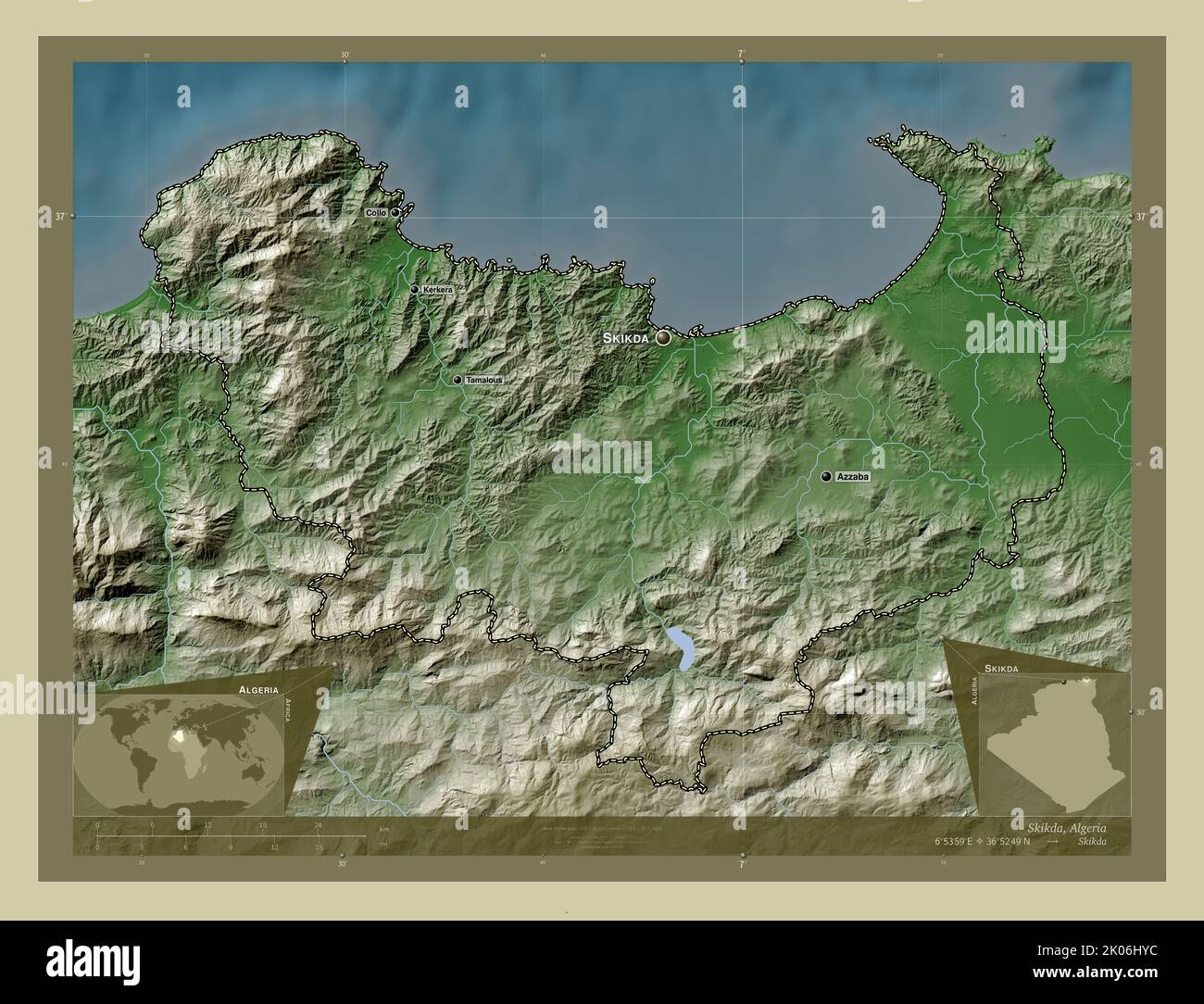 Skida Map Skikda, province of Algeria. Elevation map colored in wiki style with ...