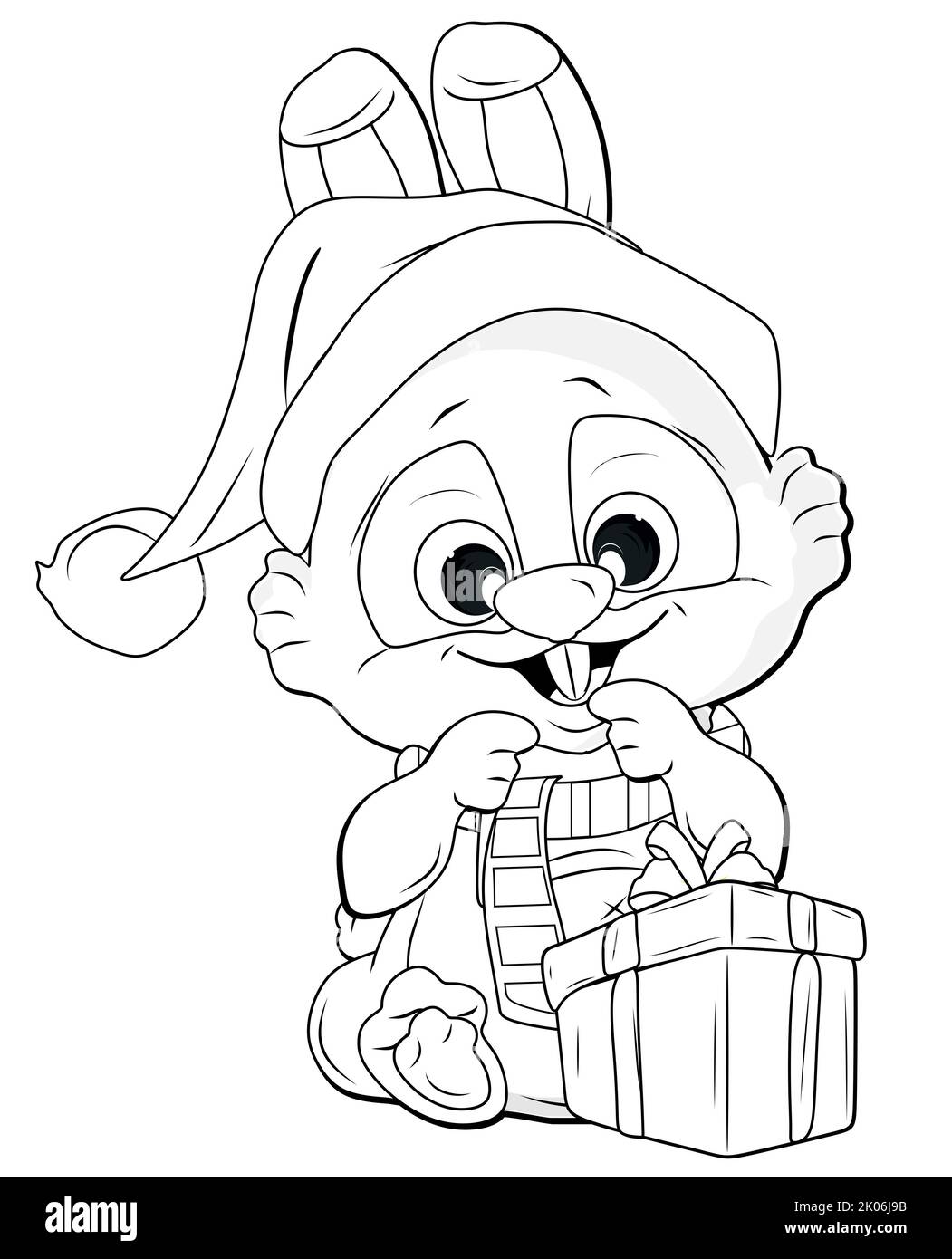 coloring christmas bunny with gift Stock Photo - Alamy