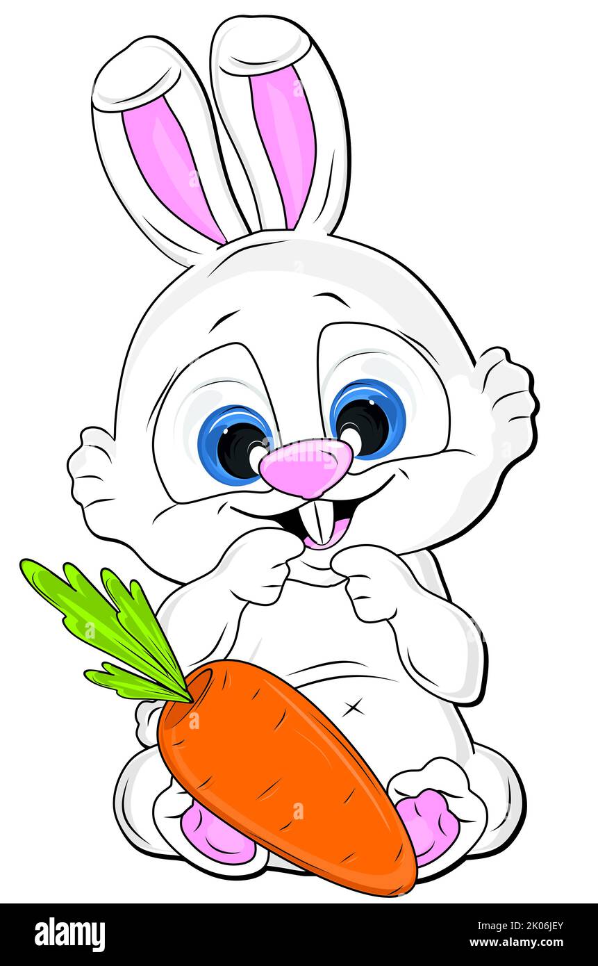 white bunny with orange carrot Stock Photo
