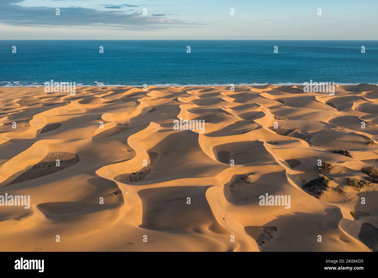 Famous natural park Maspalomas dunes in Gran Canaria at sunset, Canary