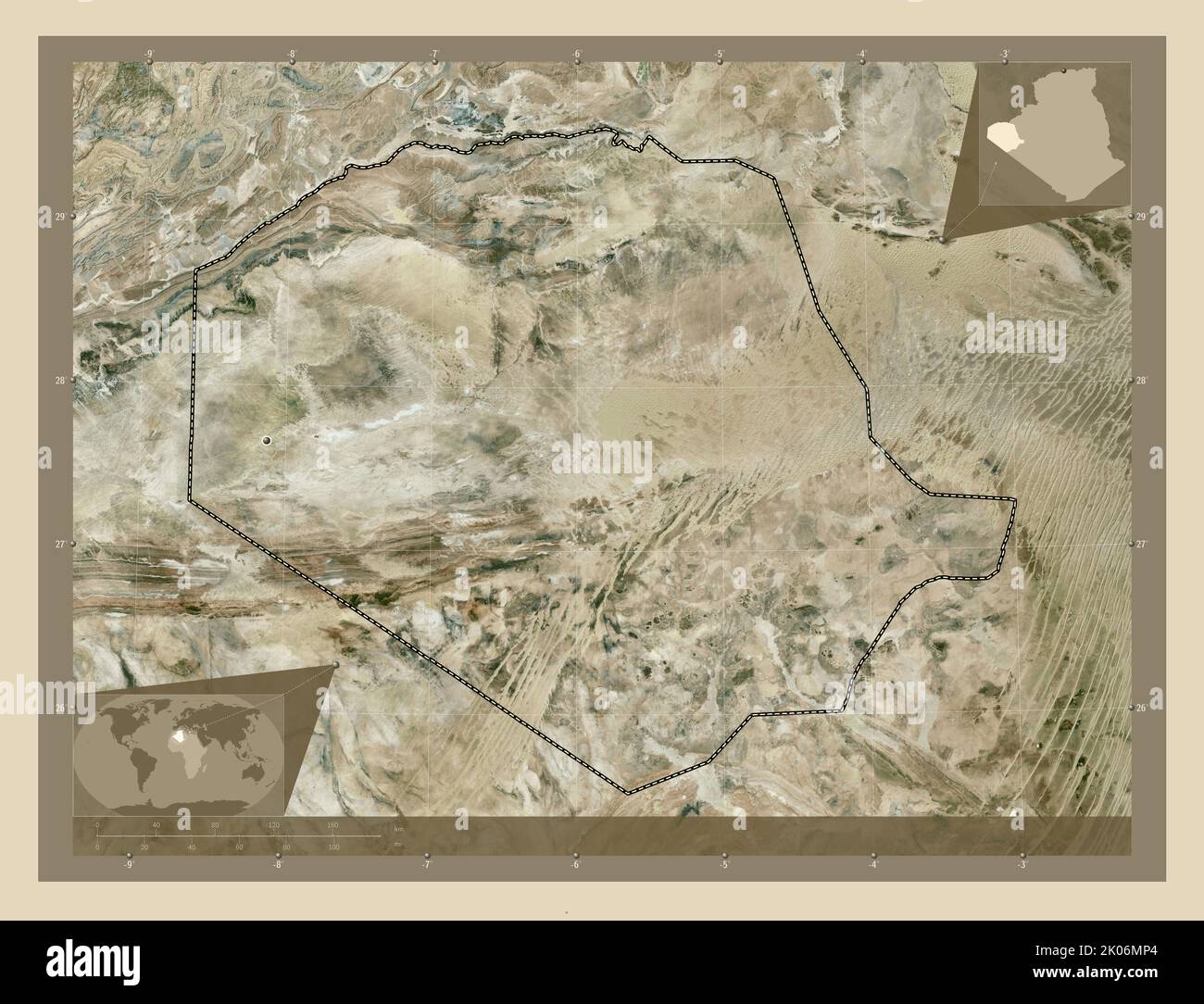 Tindouf, province of Algeria. High resolution satellite map. Locations