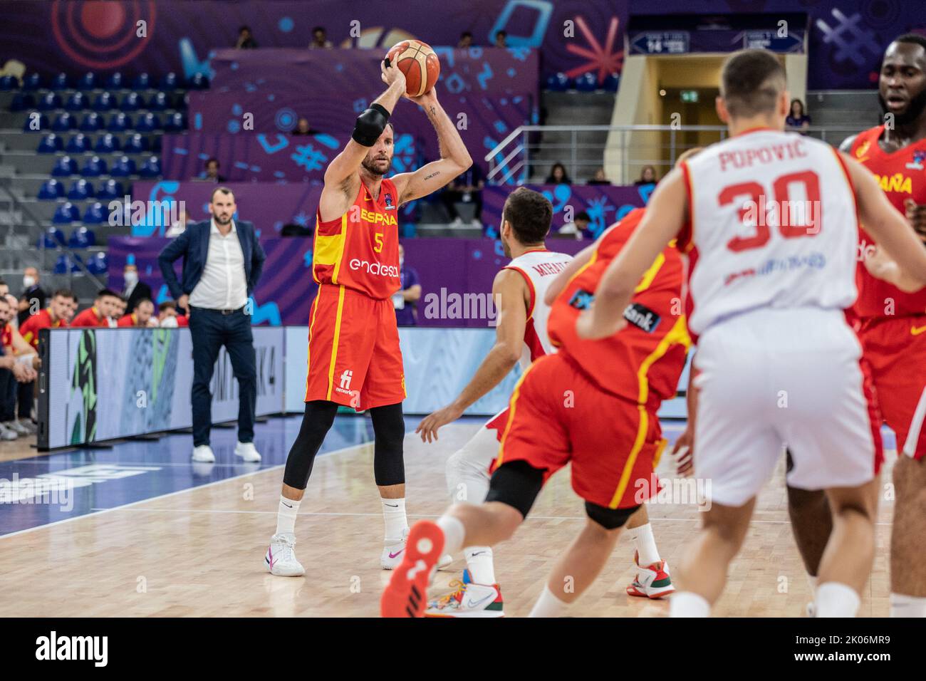 Tbilisi, Georgia. 06th Sep, 2022. Rudy Fernandez (L) of Spain in action during Day 6 Group A of the FIBA EuroBasket 2022 between Spain and Montenegro at Tbilisi Arena. Final score; Spain 82:65 Montenegro. Credit: SOPA Images Limited/Alamy Live News Stock Photo