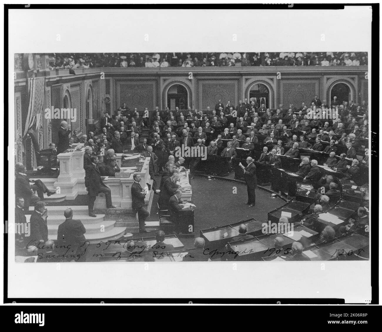 Opening ceremonies of the U.S. 59th Congress, 2nd session, 1906, with Speaker Joseph Cannon presiding, 1906. Stock Photo