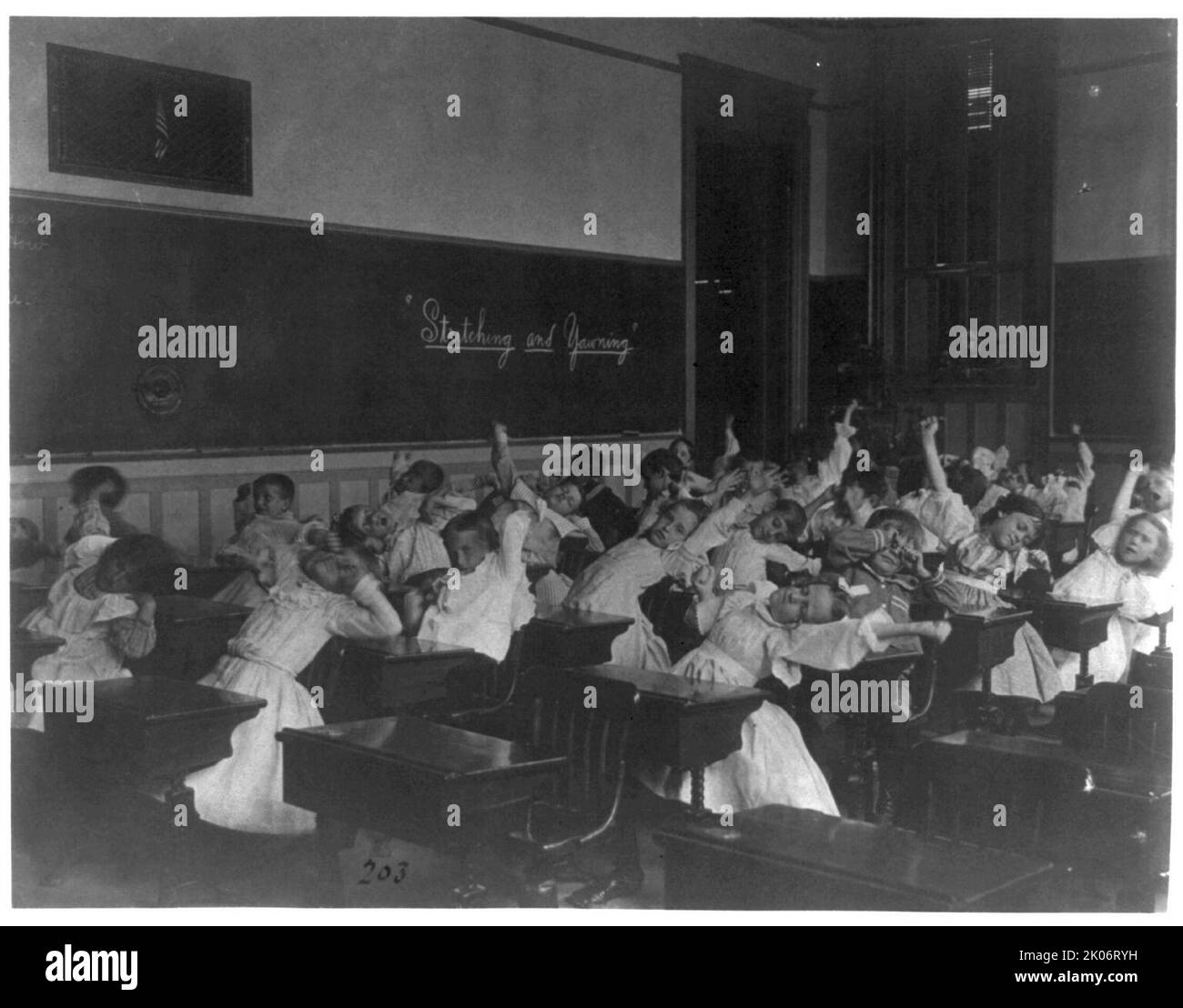 Classroom scenes in Washington, D.C. public schools - stretching and yawning exercise, 2d Division, (1899?). Stock Photo