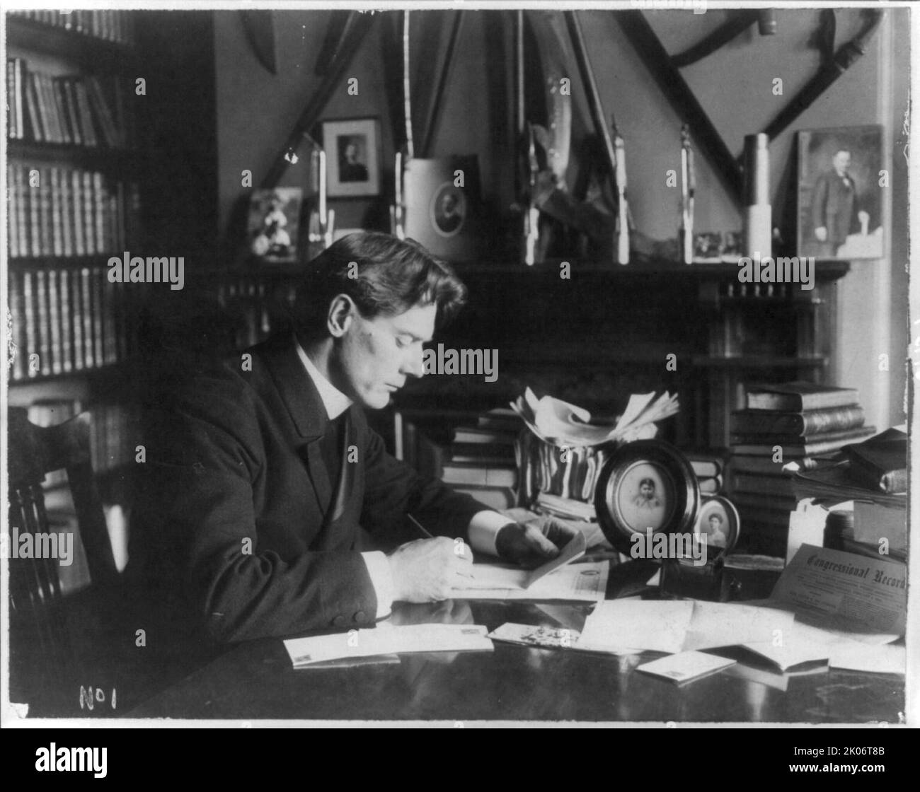Albert Jeremiah Beveridge, 1862-1927, c1900 Feb. 28. Senator of Indiana. Half-length portrait, seated at desk, facing right. [Albert J. Beveridge,  historian and US senator from Indiana]. Stock Photo