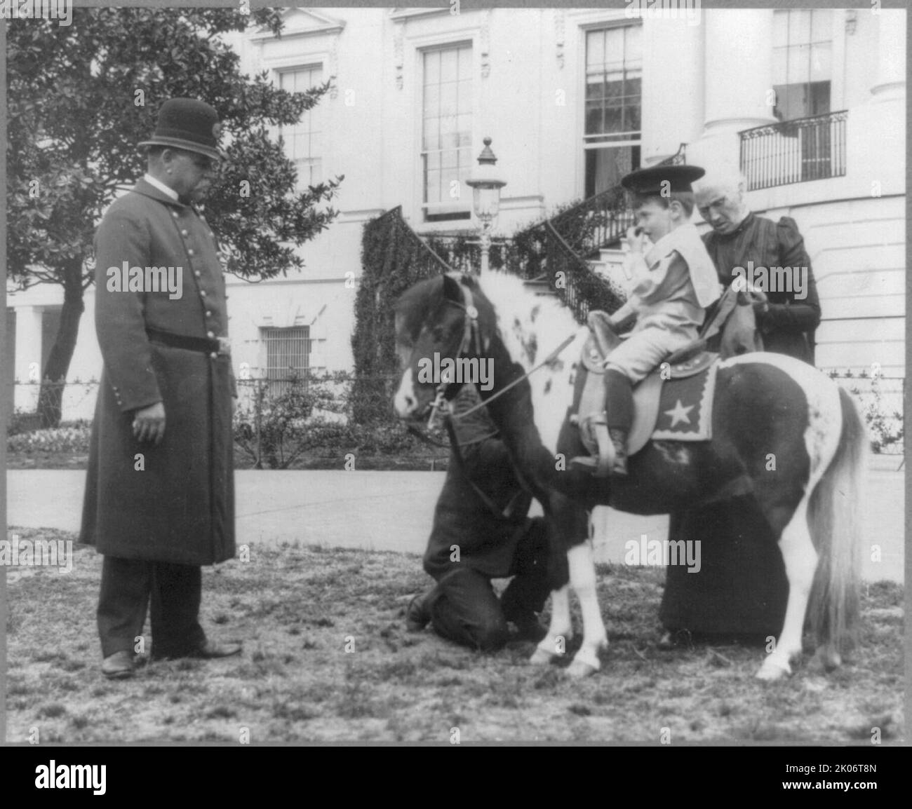 Quentin Roosevelt on pony in front of White House, 1900?. (Quentin ...