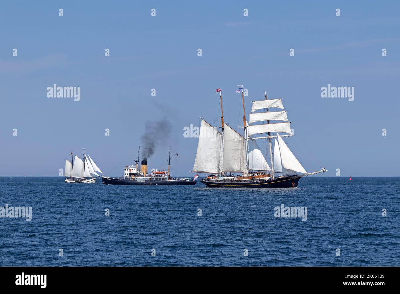 sailing ships, steam ice-breaker Stettin, Baltic sea, Hanse Sail, Warnemünde, Rostock, Mecklenburg-West Pomerania, Germany Stock Photo