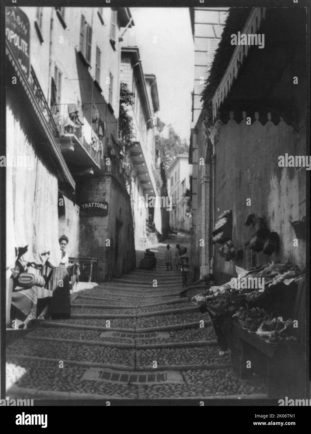 Bellagio, n.d.. A narrow hillside street scene in Bellagio, Italy Stock