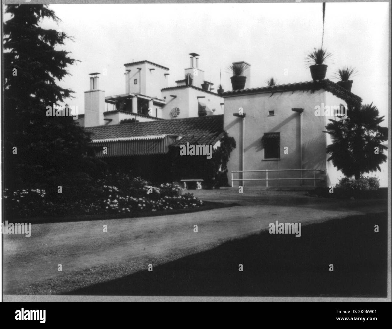 Mrs. Phoebe Apperson Hearst's home, Pleasanton, Cal.: exterior side, 1920s. Stock Photo