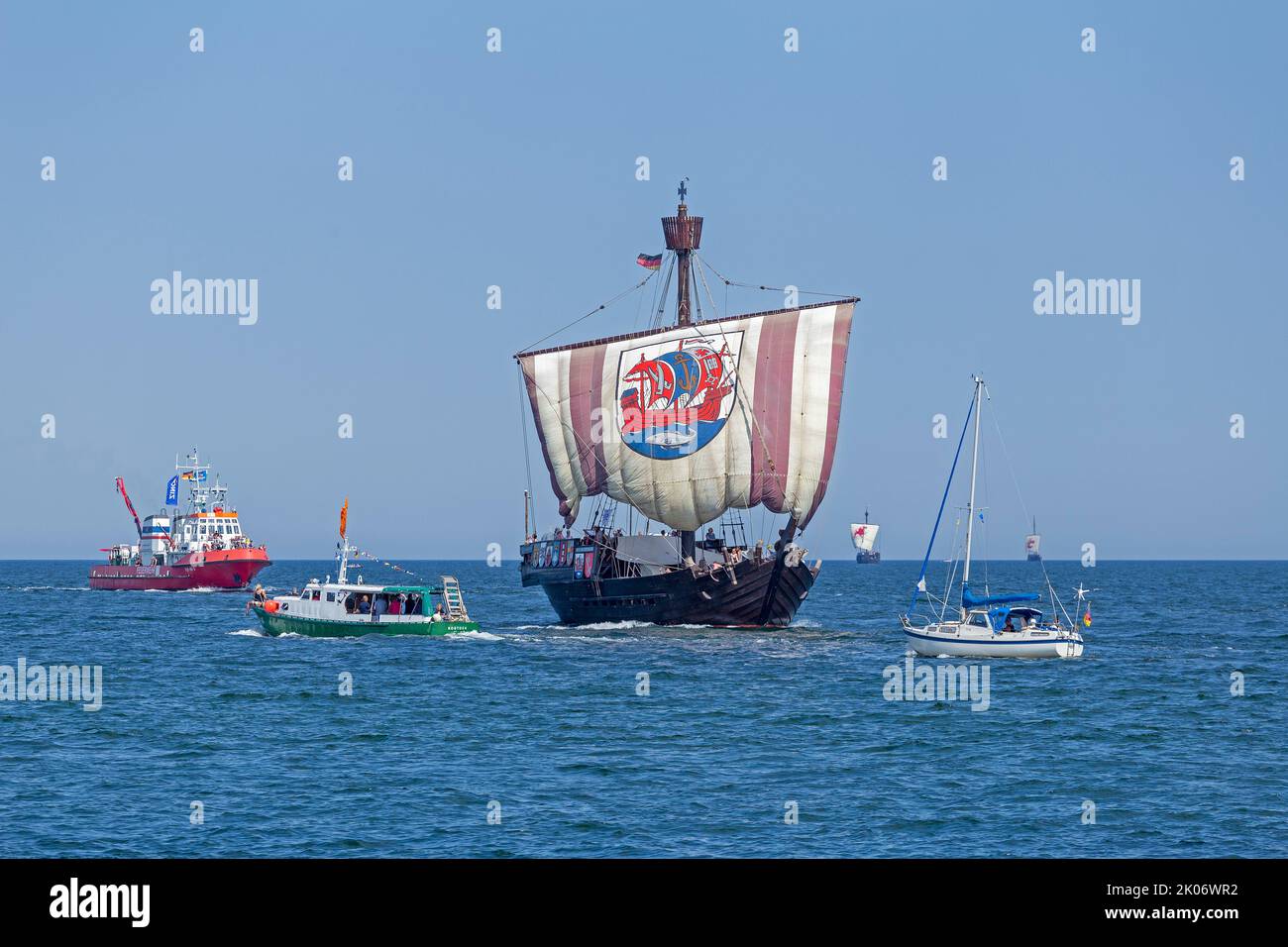 Hanseatic cog, Baltic Sea, Hanse Sail, Warnemünde, Rostock, Mecklenburg-West Pomerania, Germany Stock Photo