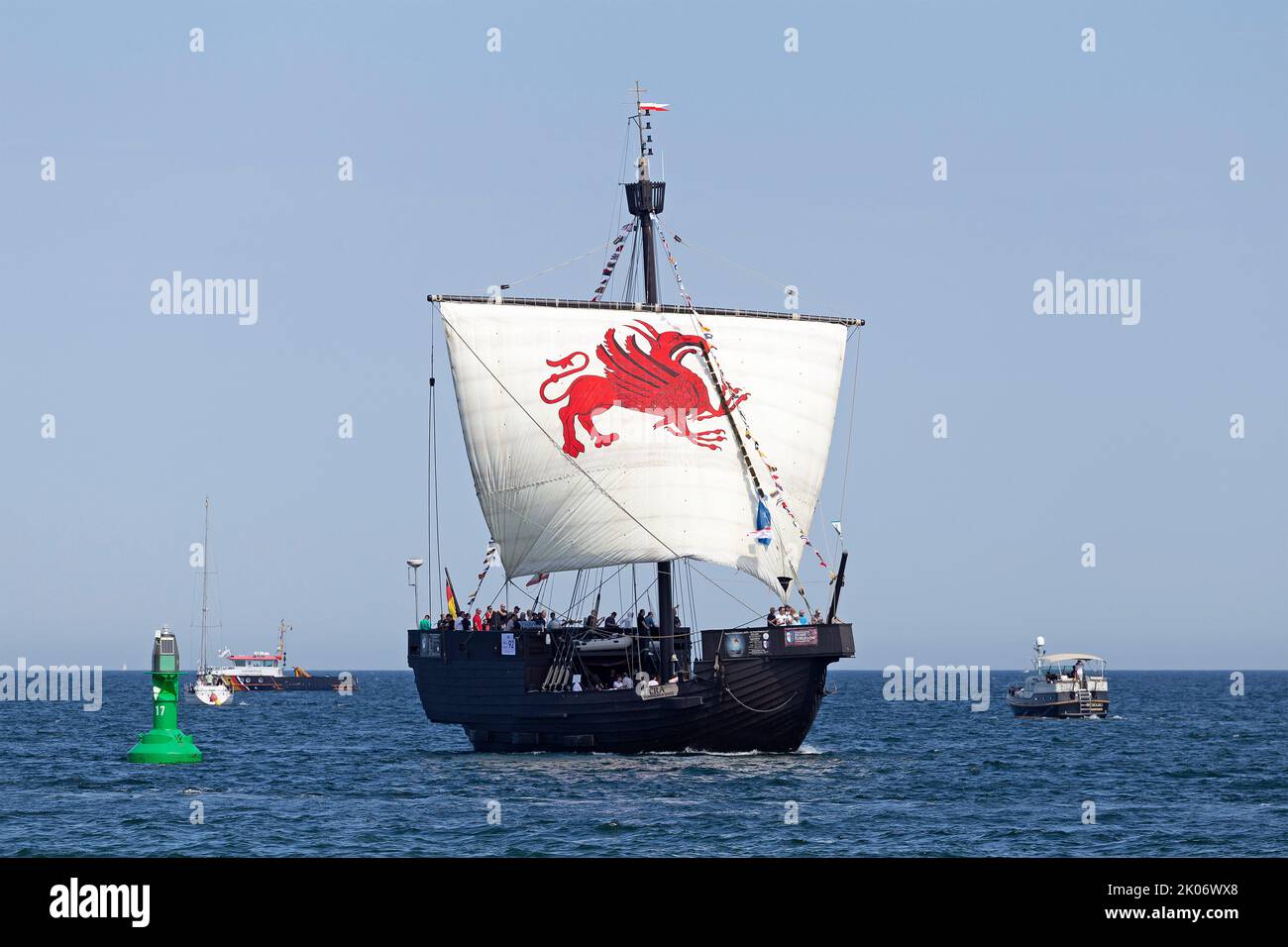 Hanseatic cog, Baltic Sea, Hanse Sail, Warnemünde, Rostock, Mecklenburg-West Pomerania, Germany Stock Photo