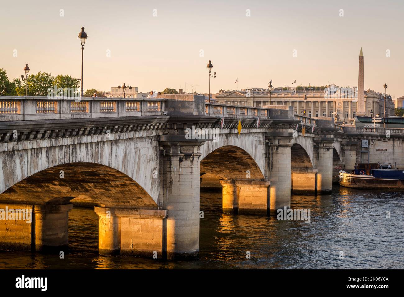 Pont de la Concorde, Stalwart 1791 arch bridge constructed during the French Revolution with stones from the Bastille. Paris, France Stock Photo