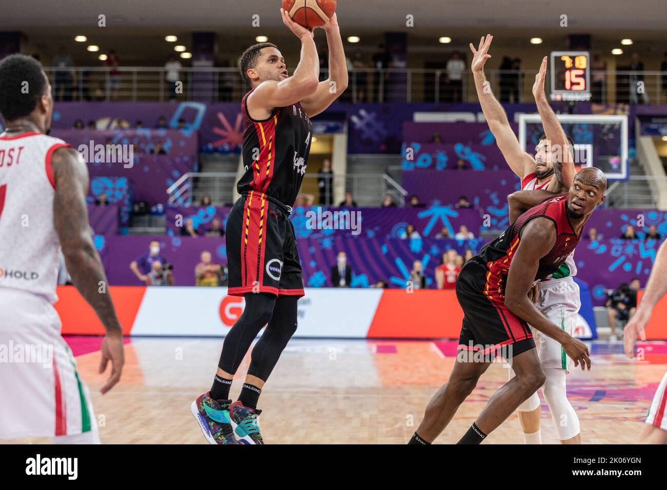 Tbilisi, Georgia. 07th Sep, 2022. Emmanuel Lecomte (L) of Belgium in action during Day 7 Group A of the FIBA EuroBasket 2022 between Belgium and Bulgaria at Tbilisi Arena. Final score; Belgium 89:80 Bulgaria. Credit: SOPA Images Limited/Alamy Live News Stock Photo