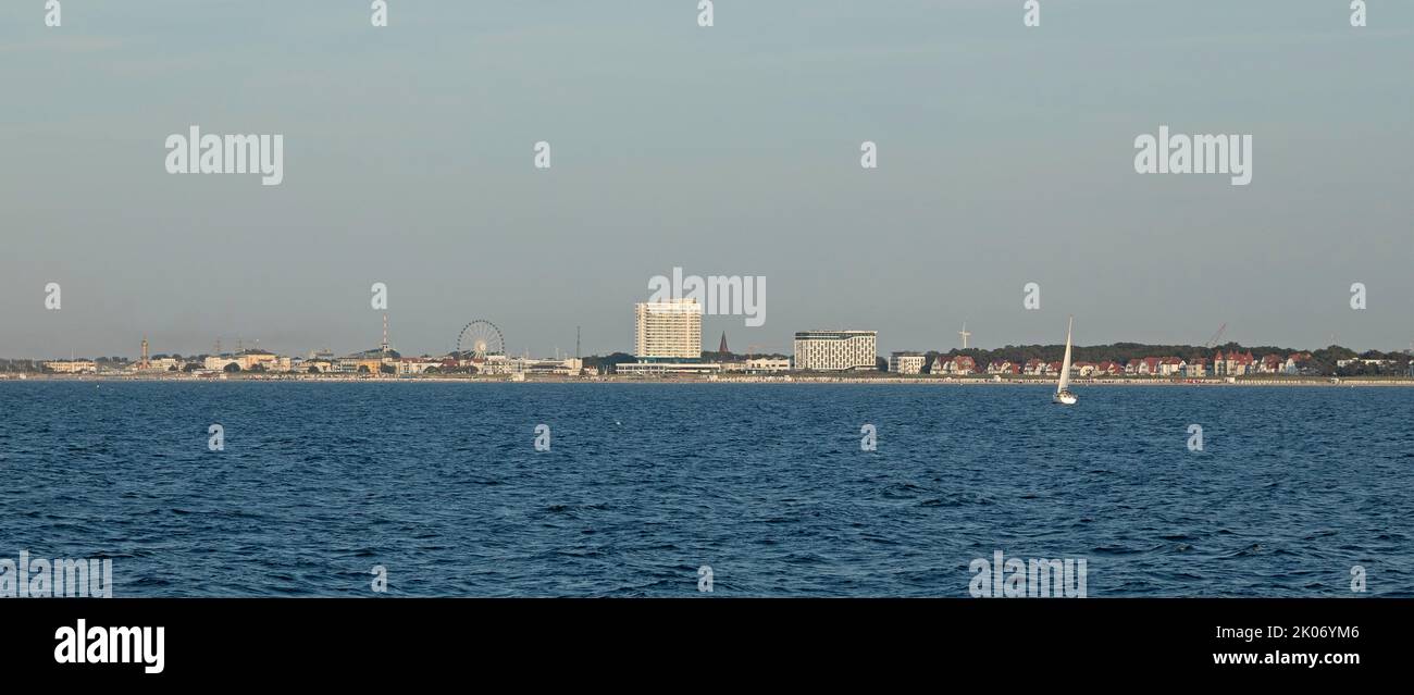 panoramic view of the seafront, Baltic Sea, Warnemünde, Rostock, Mecklenburg-West Pomerania, Germany Stock Photo