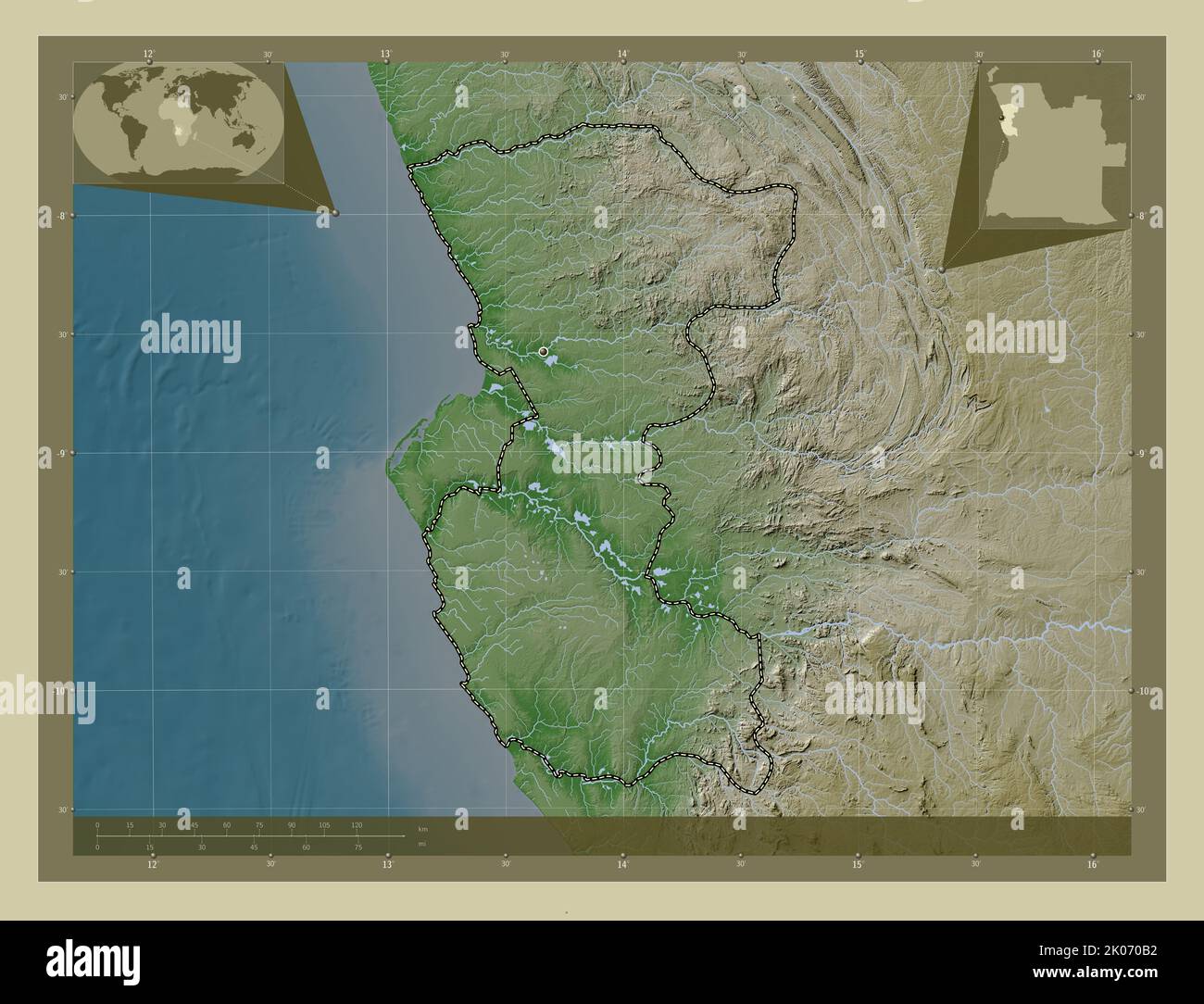 Bengo, province of Angola. Elevation map colored in wiki style with ...