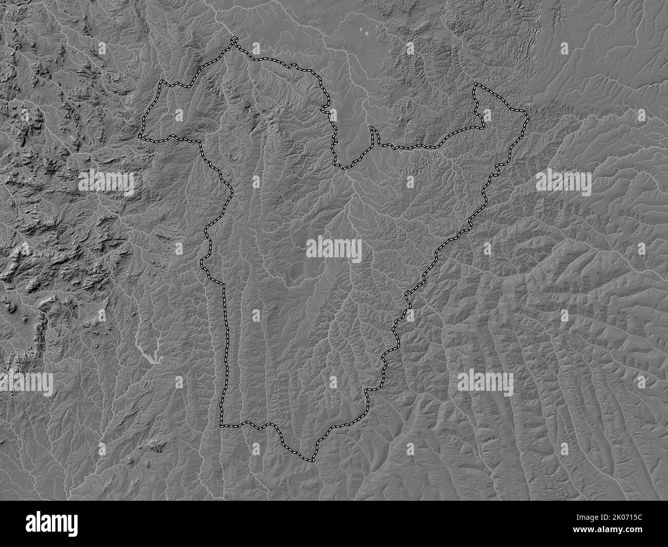 Bie, province of Angola. Bilevel elevation map with lakes and rivers ...