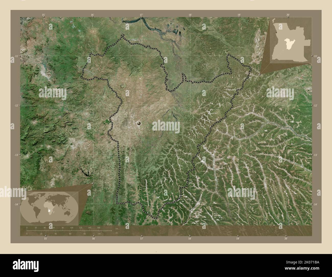 Bie, province of Angola. High resolution satellite map. Corner ...