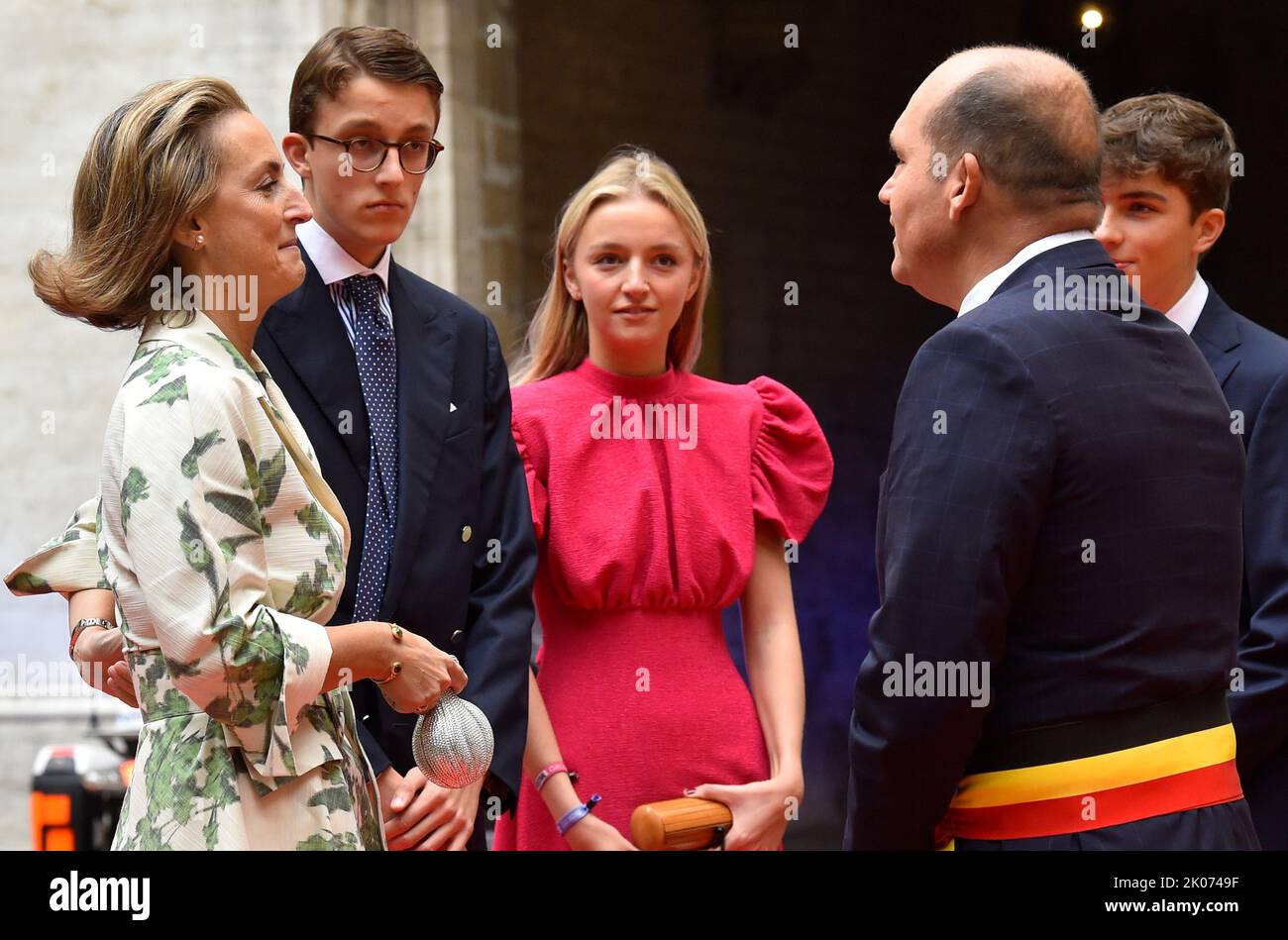 Princess Claire of Belgium, Prince Nicolas, Princess Louise and Prince Aymeric pictured at the official wedding at the Brussels City Hall, of Princess Maria-Laura of Belgium and William Isvy, Saturday 10 September 2022, in Brussels.  BELGA PHOTO POOL PHILIPPE REYNAERS Stock Photo