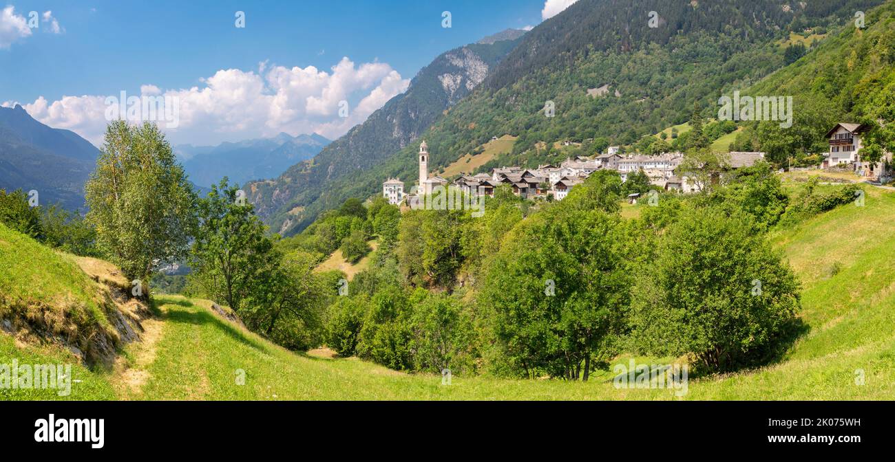 The Soglio village in the Bregaglia range - Switzerland. Stock Photo