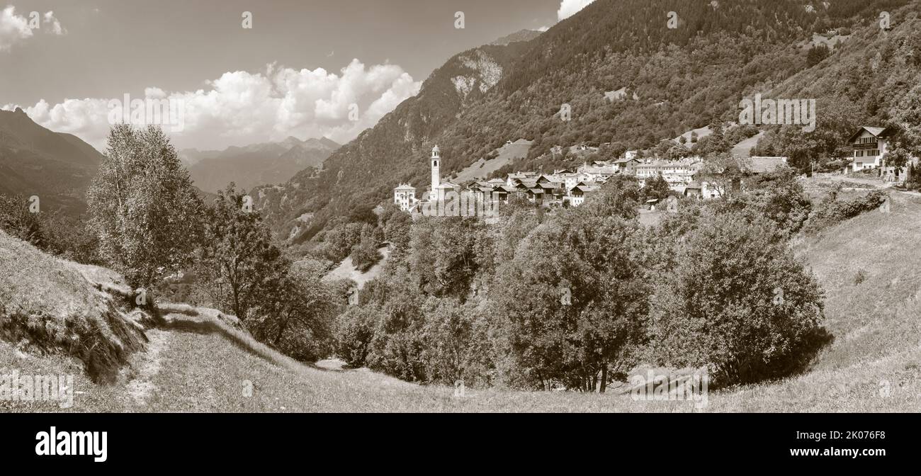 The Soglio village in the Bregaglia range - Switzerland. Stock Photo